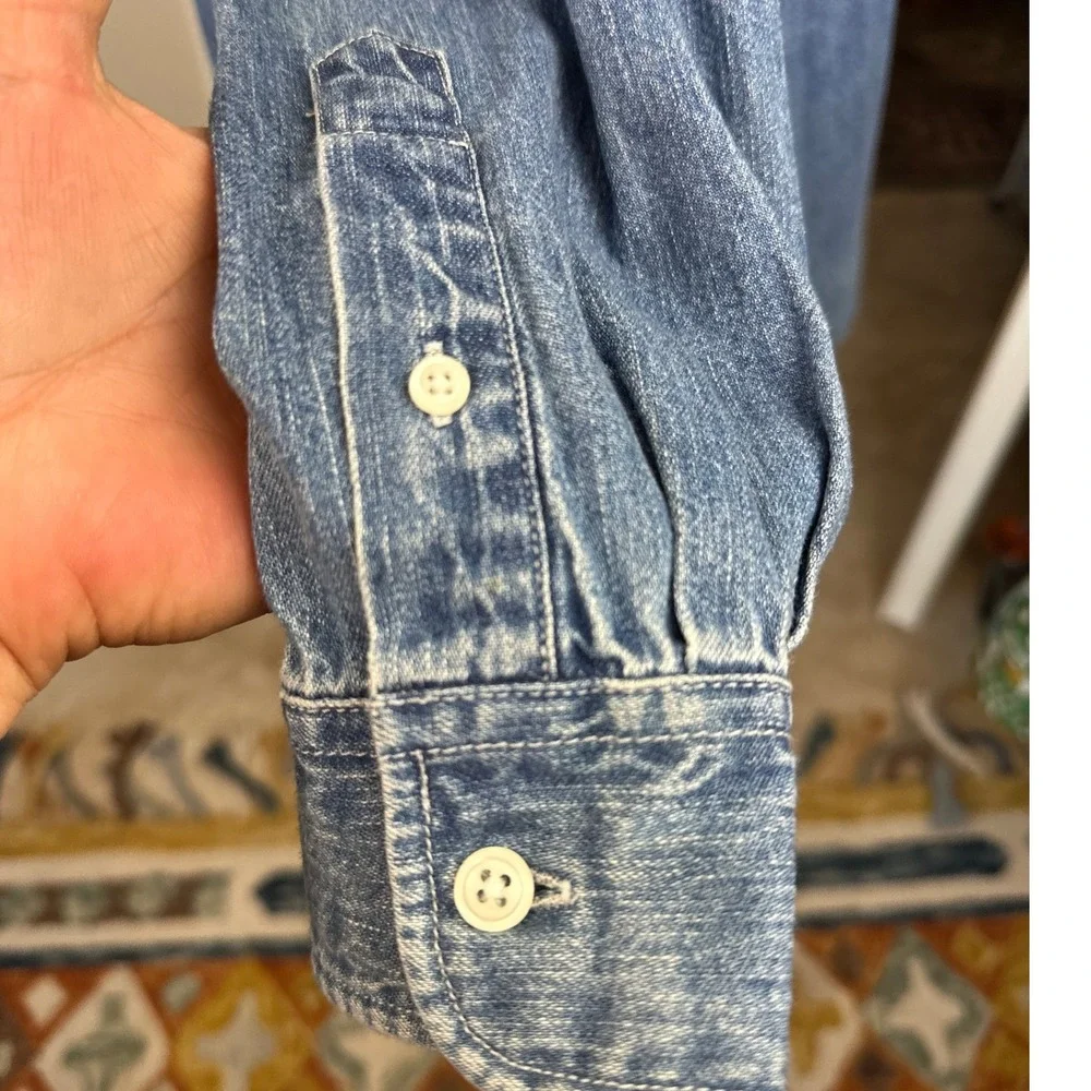Lauren Jeans Co Ralph Lauren VTGE Denim Shirt SZ SM Blue Crest Logo Button Down - Picture 6 of 12